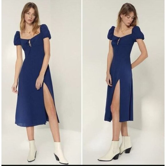 Wilfred Dresses & Skirts - #358  Wilfred Aritzia NWT Pandora Navy Blue Milkmaid Tie Bodice Midi Dress 10